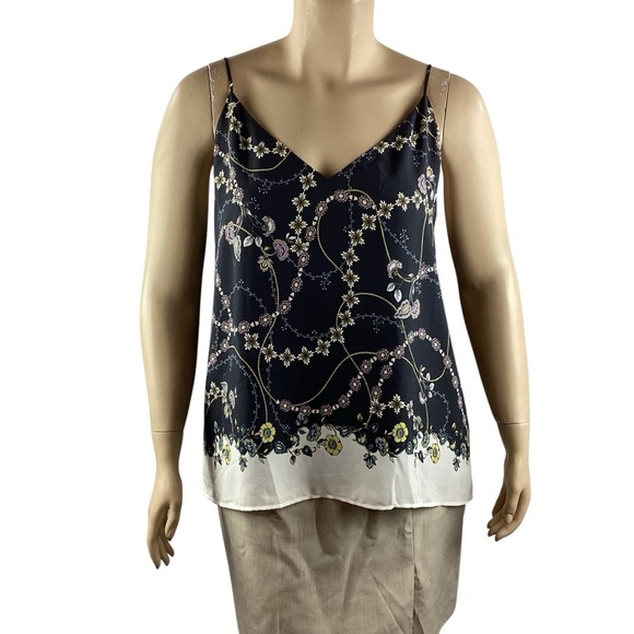 LOFT Gray Floral Chain Print V-Neck Camisole XXL Sleeveless Lined - Picture 1 of 7